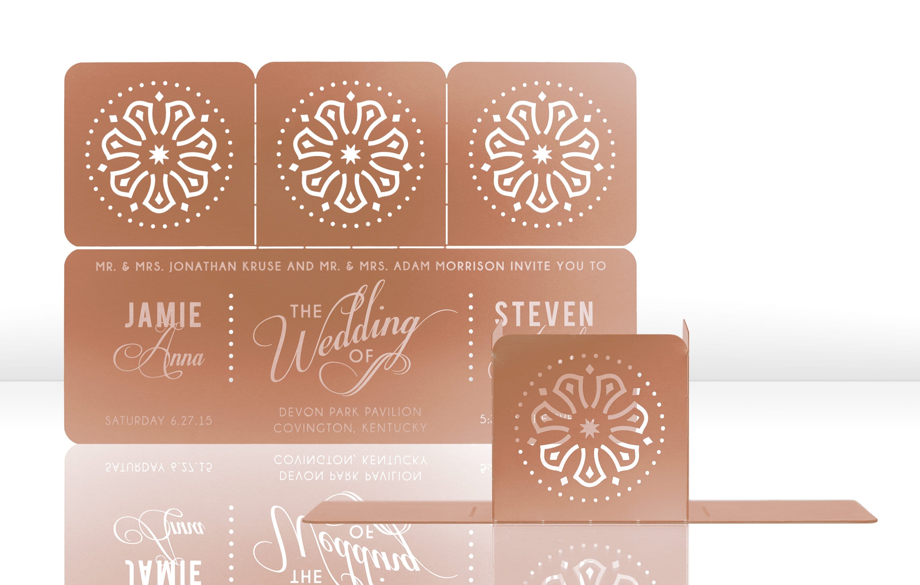 Rose Gold Metal Wedding Invitation with Floral Design