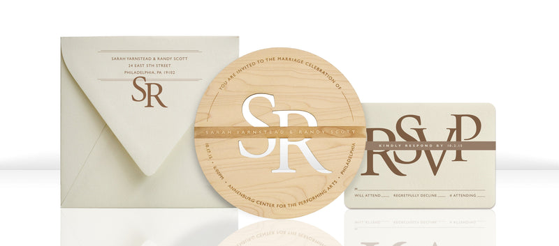 High End Monogram Wood Wedding Invitations