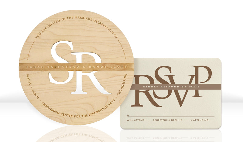 Modern Monogram Wood Wedding Invitations