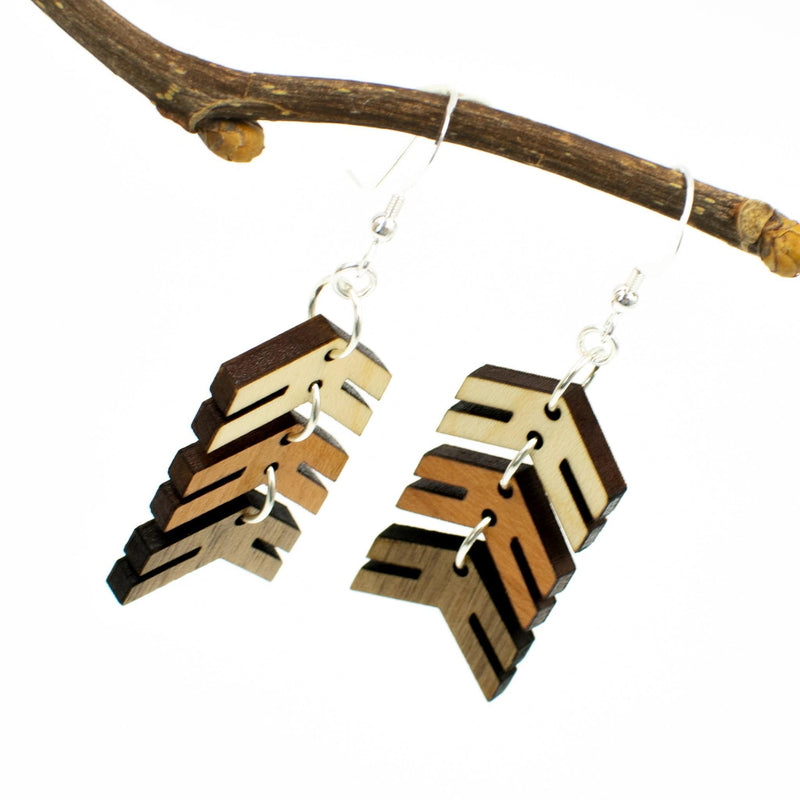 Tri-Color Wood Three Arrows Down Syndrome Earrings