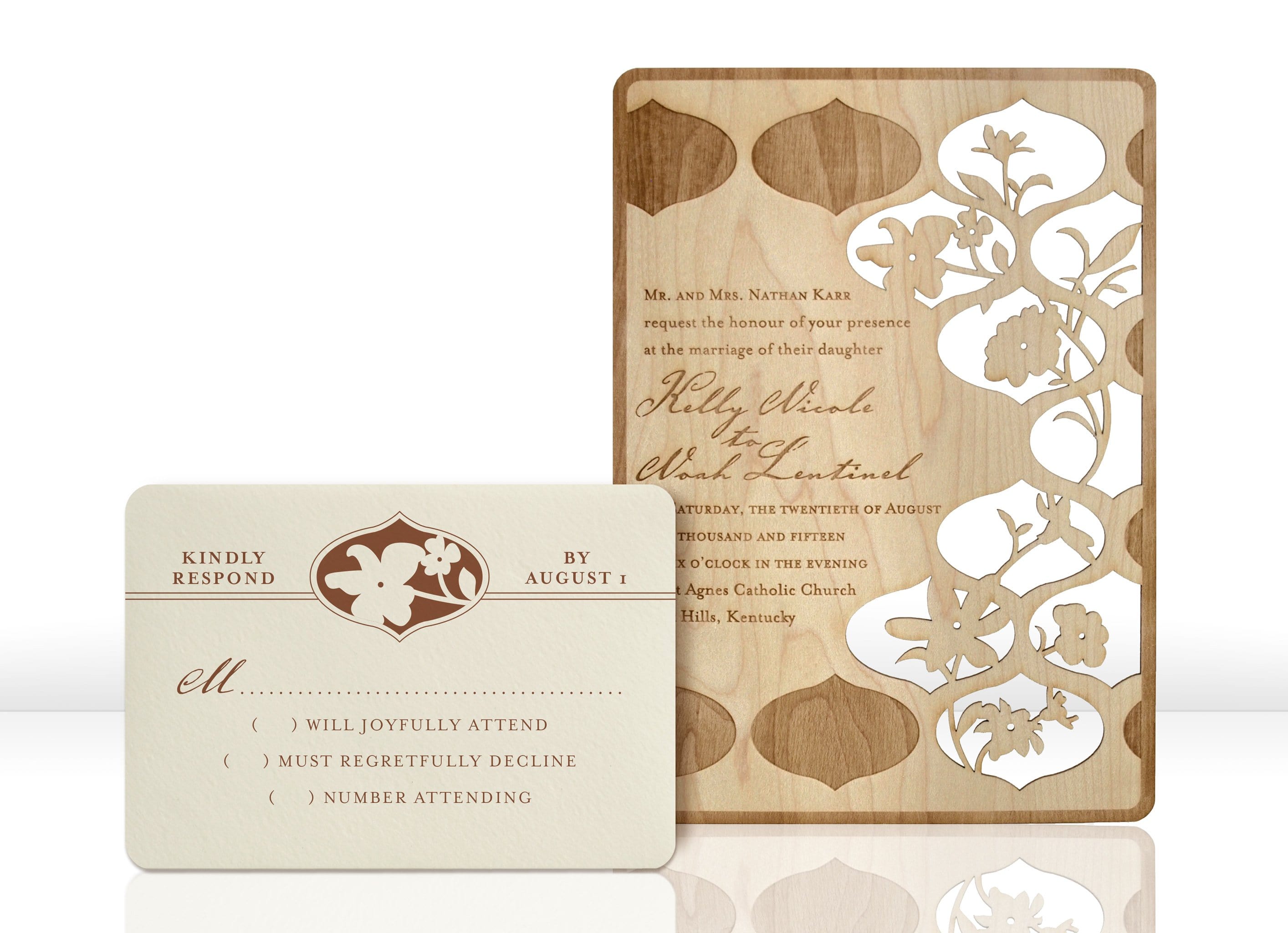 Floral Laser Cut Wood Elegant Wedding Invitations