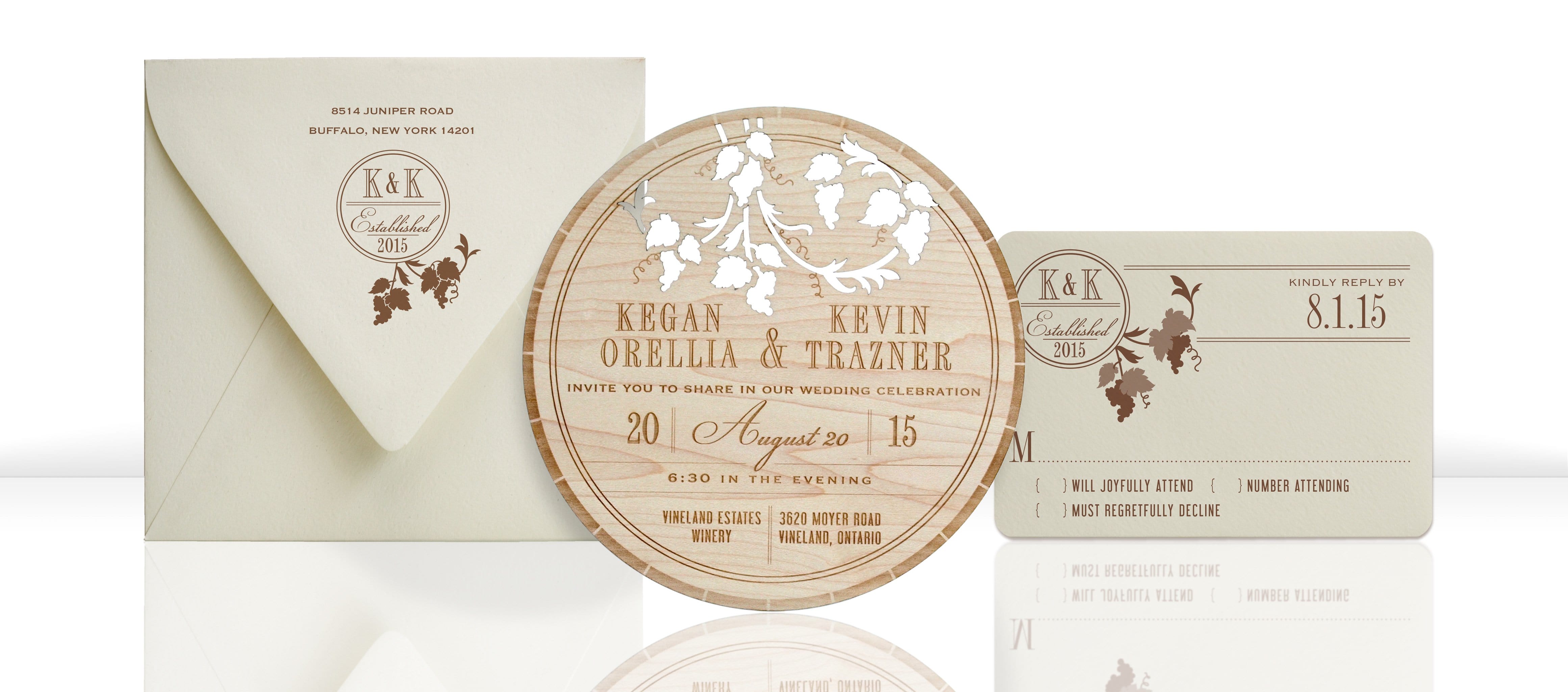 Wine Barrel Vineyard Rustic Wood Wedding Invitations