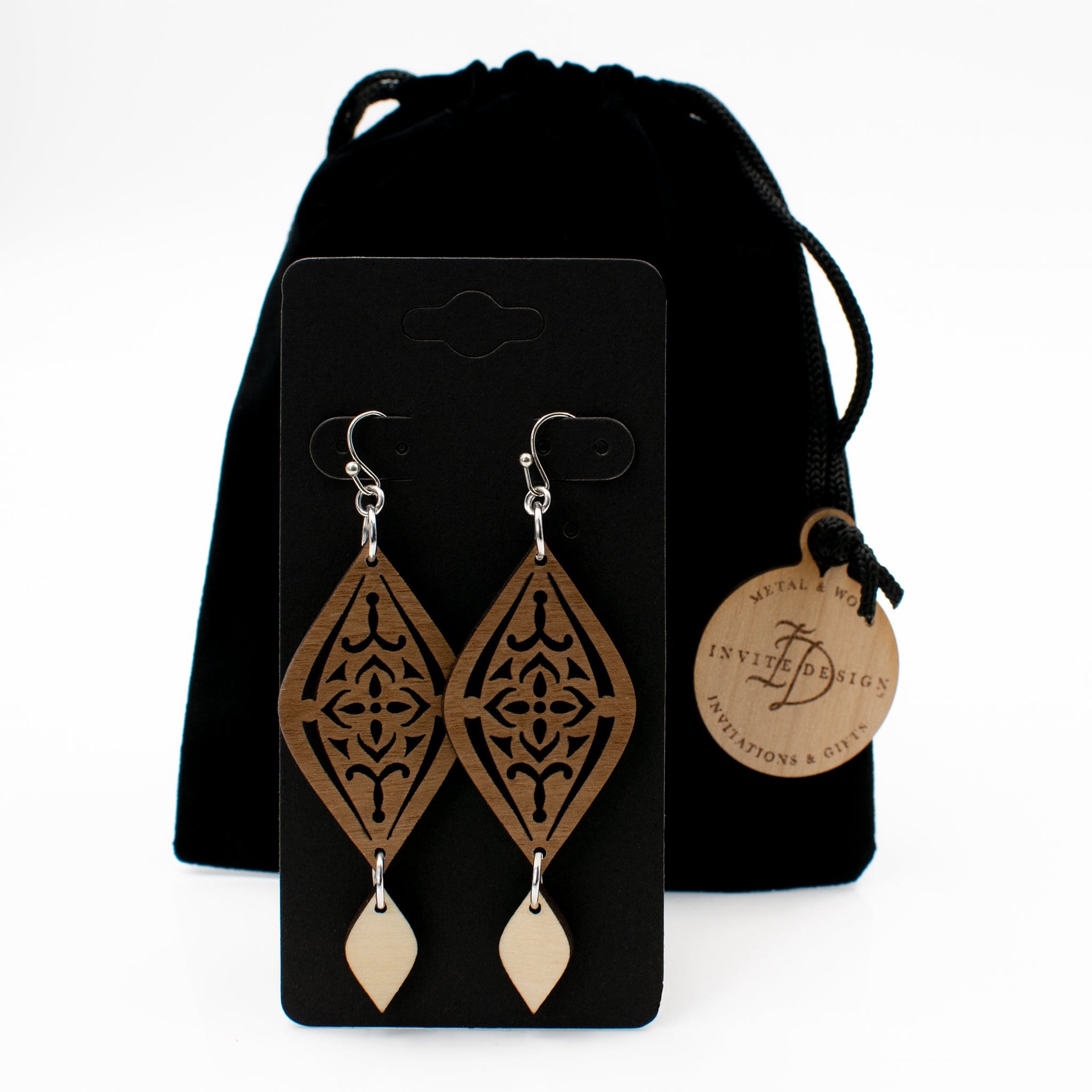 Moroccan Two-Tone Hardwood and Silver Dangle Earrings