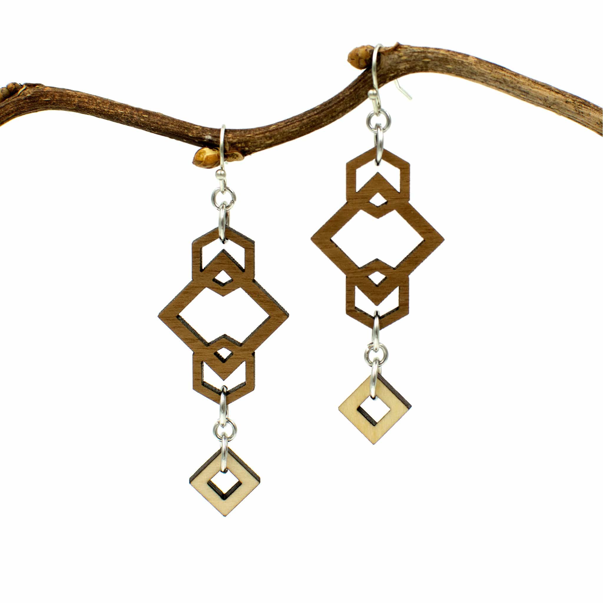 Wood Geometric Two Tone Earrings