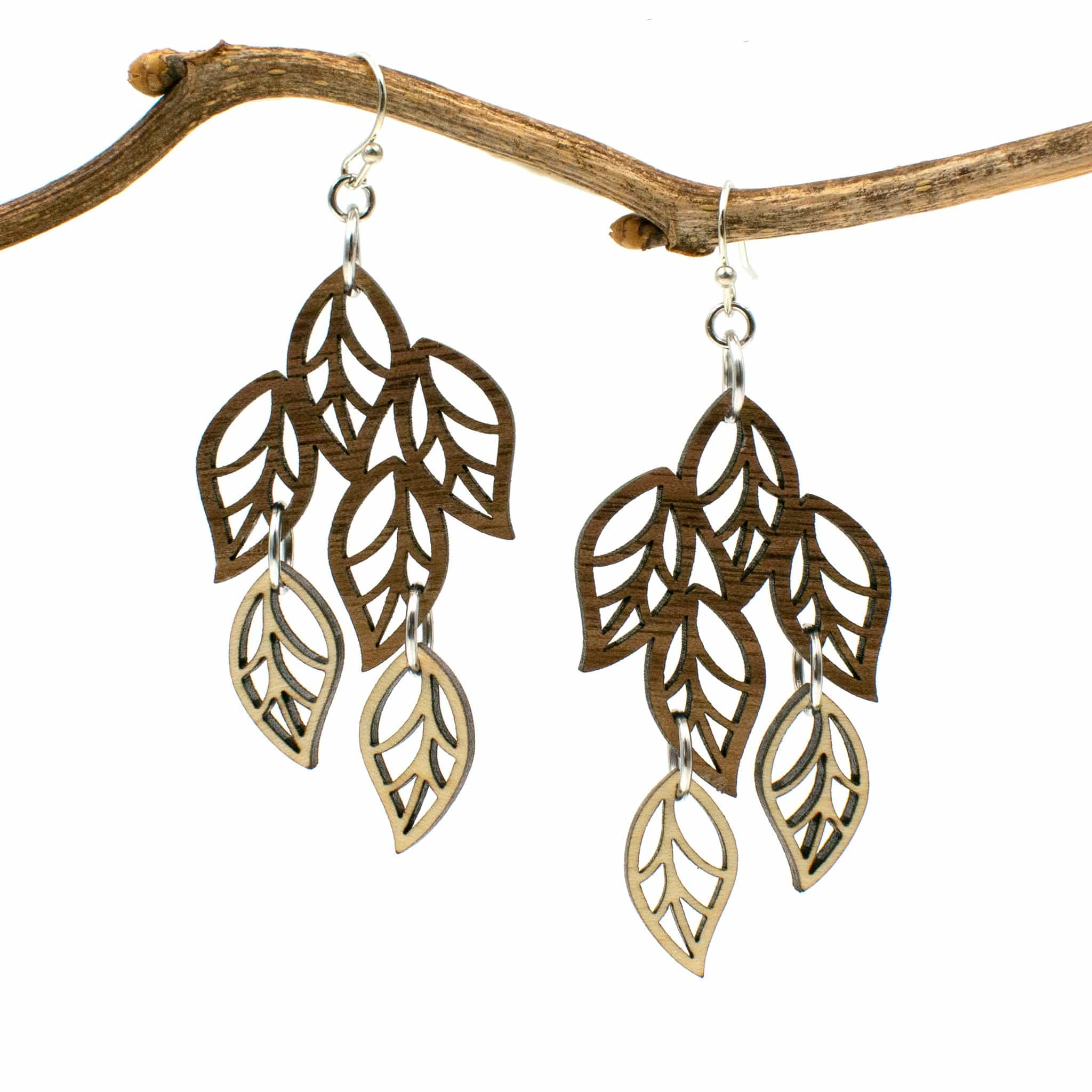 Wood Leaves Dangle Two Tone Boho Earrings