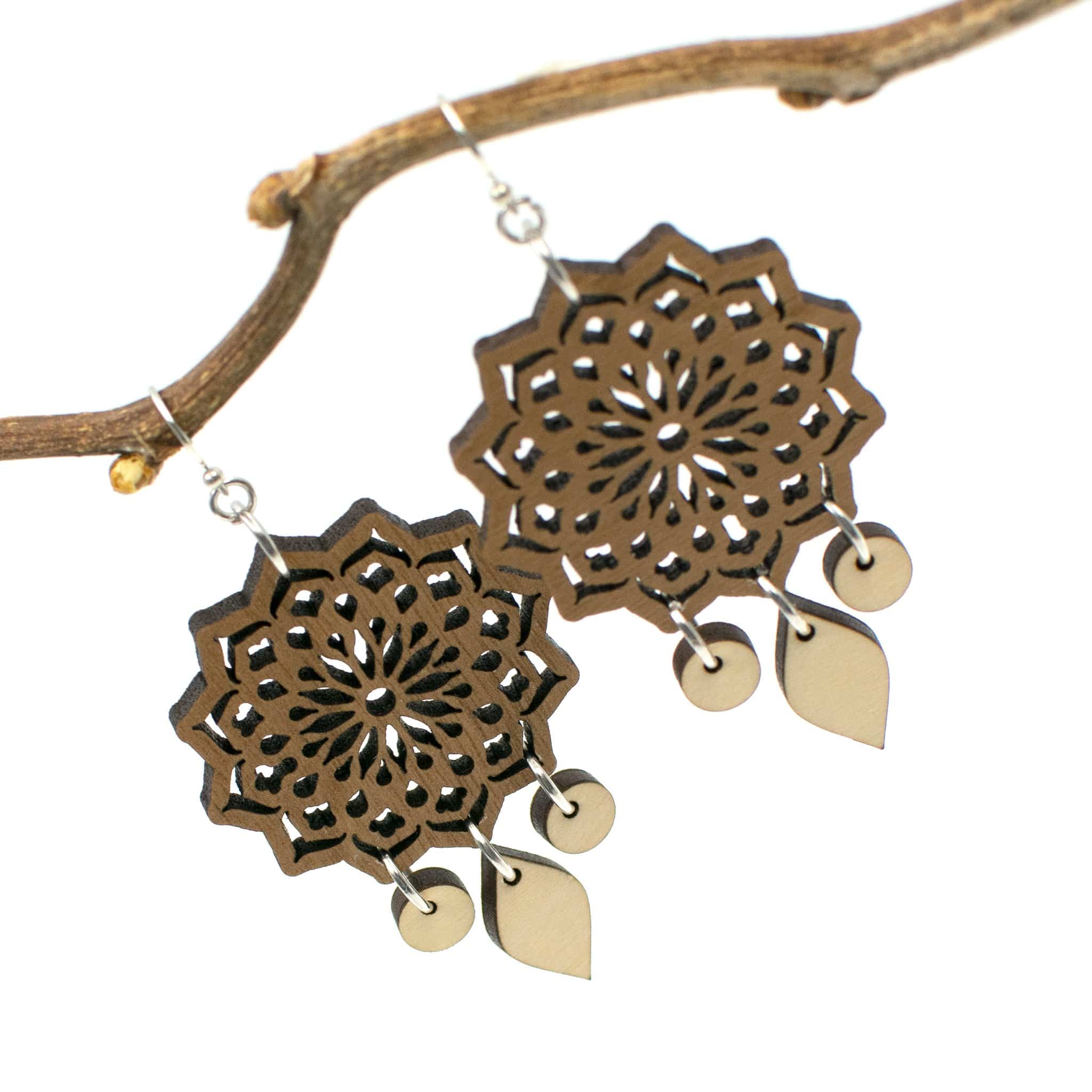 Mandala Dangle Wood Earrings